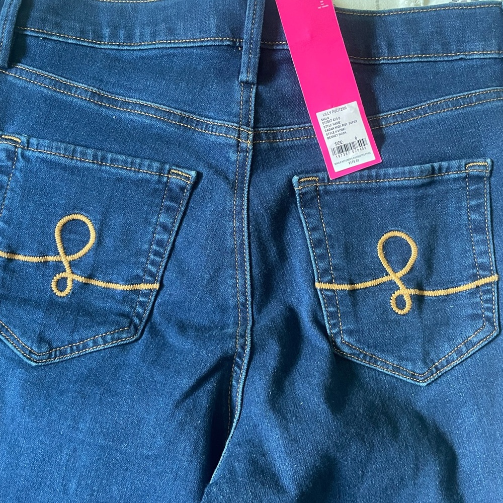 Lilly Pulitzer Skinny Jeans Blue Gold Embellished